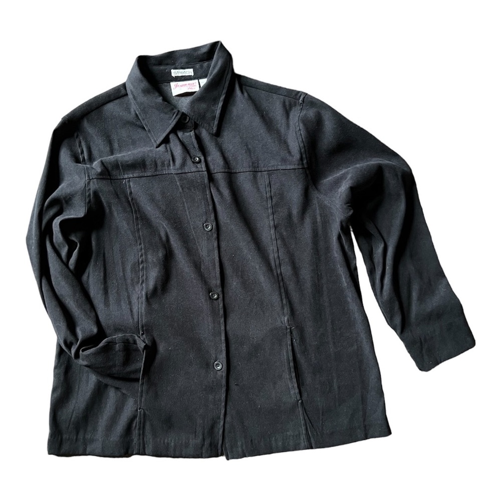 Joanna Plus Stretch Black Button Down Shirt Jacket with Pockets Size 1X